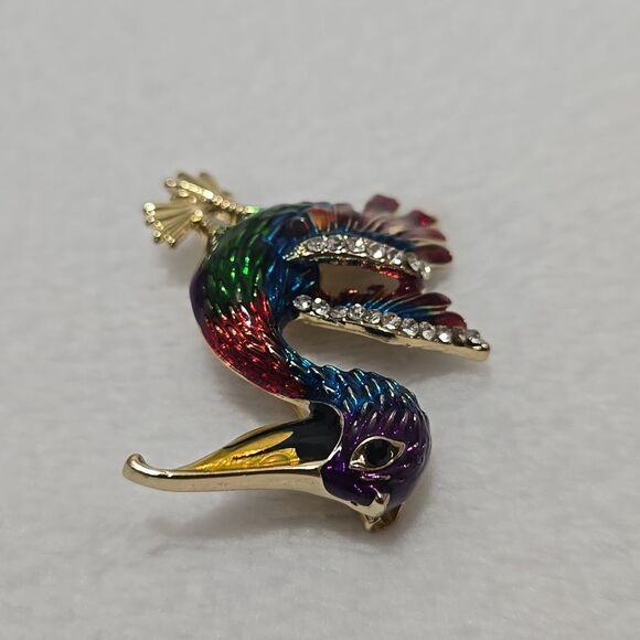 Colorful Bird Brooch with Gold Accents - Picture 5 of 7